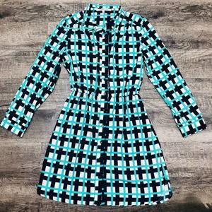 COLLECTIVE CONCEPTS Shirt Dress Sz L Button Front Blue Green -NO Belt- Plaid E2